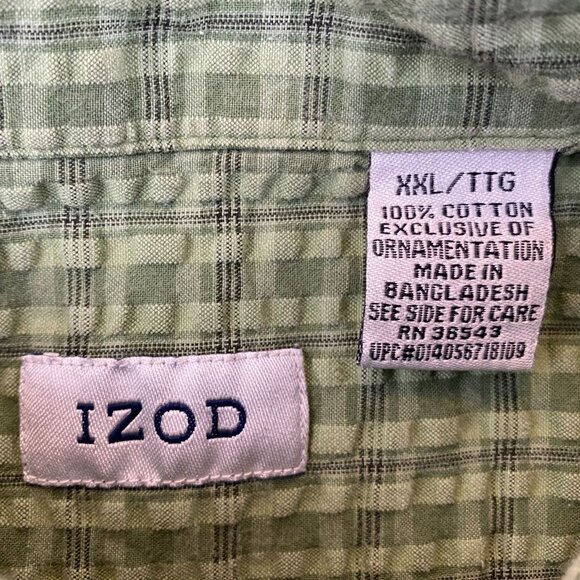 Izod Mens Shirt Size XXL 100% Cotton Green Checkered Short Sleeve Casual Classic - Picture 2 of 5